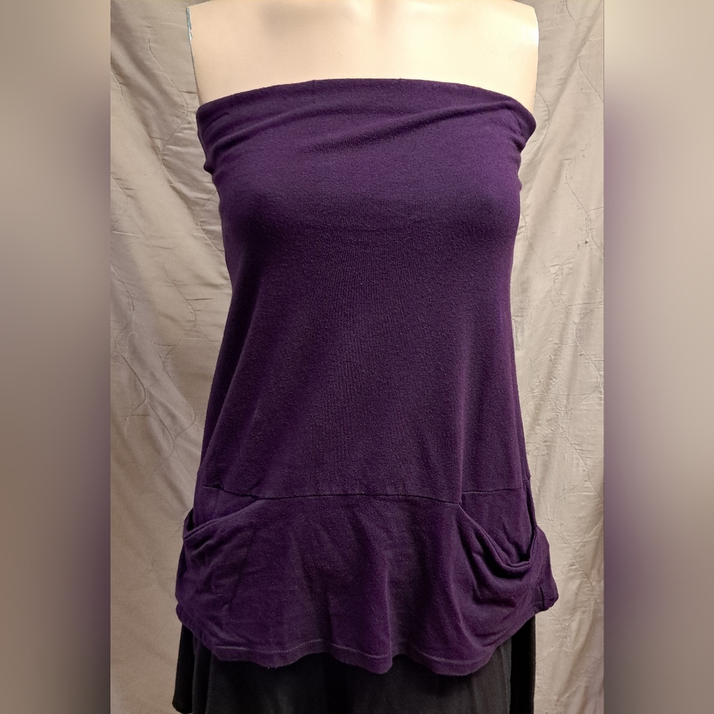 Fighting Eel Front-Pocket, Strapless, A-line Top, Deep Plum, size Small